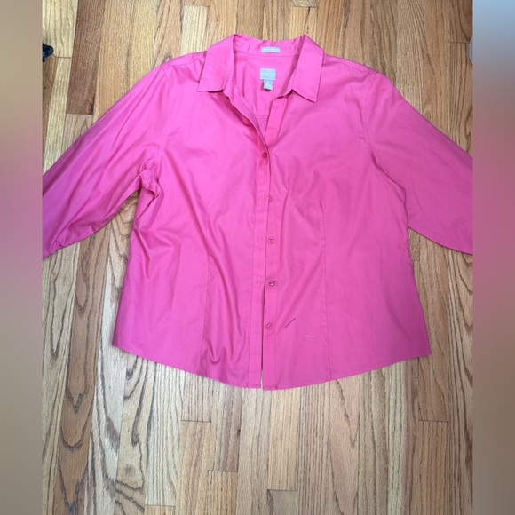 Chico's Tops - Chico's Blouse 100% cotton non-iron hidden button-up 2/3 sleeves Pink  3 (XL-16)